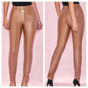 House of CB London Brown Coffee Haridan Patent Vinyl Pants Sz. XS